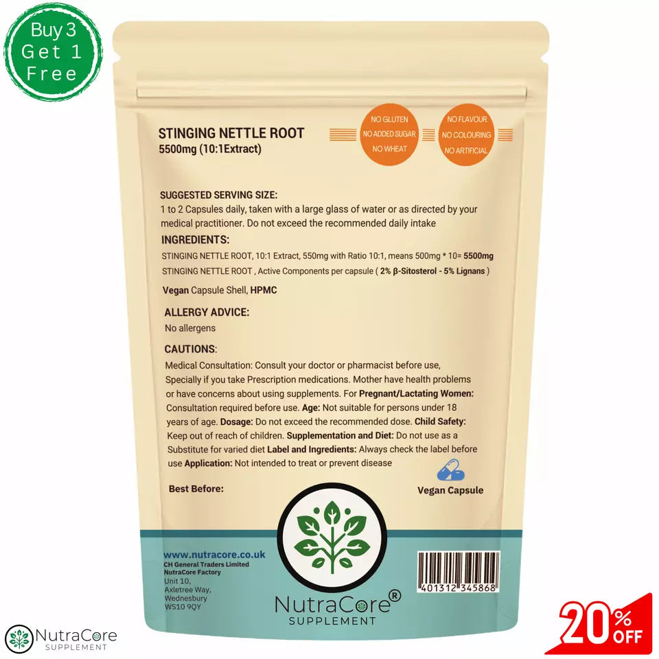 Stinging Nettle Root Capsules 5500mg-(5% Lingnans , 2% ?-Sitosterol )-100%Vegan