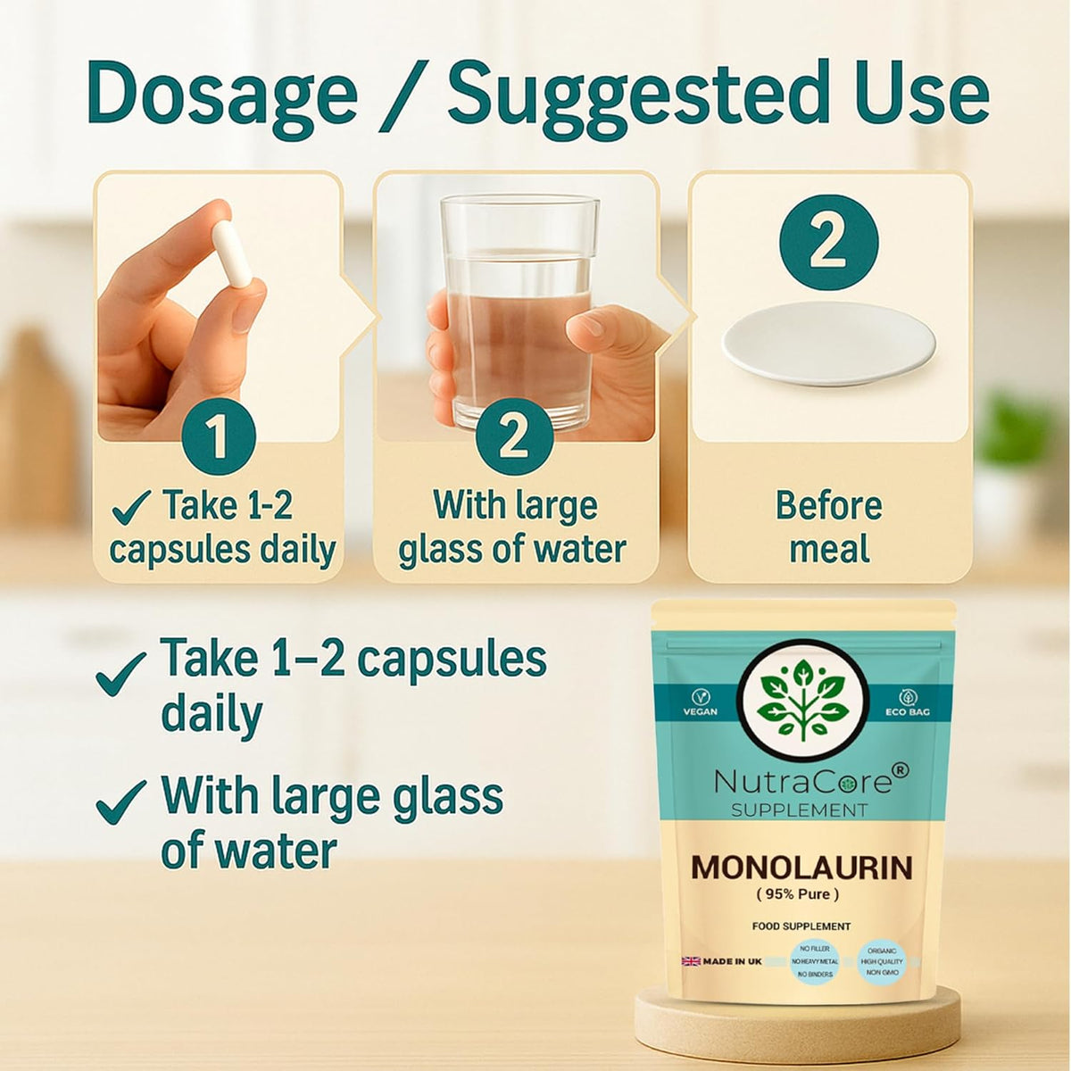 Monolaurin Capsules 550mg | Immune Health Support | 95% Pure | Vegan