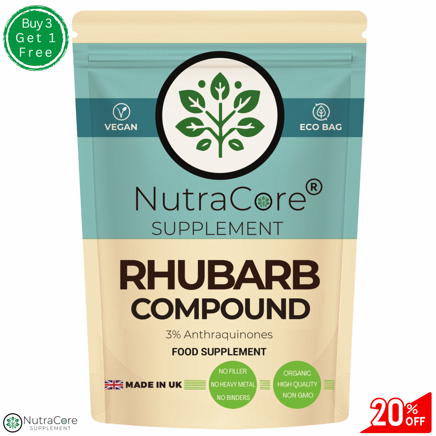 Rhubarb Compound Capsule 5000mg (3%Anthraquinones)-Weight Control, 100% Vegan