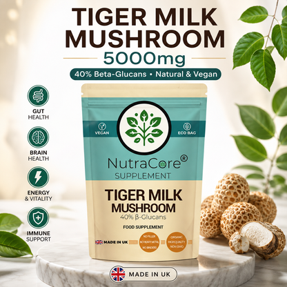 Tiger Milk Mushroom 5000mg Capsules-(40%B-Glucans)-100% Natural & Vegan Product