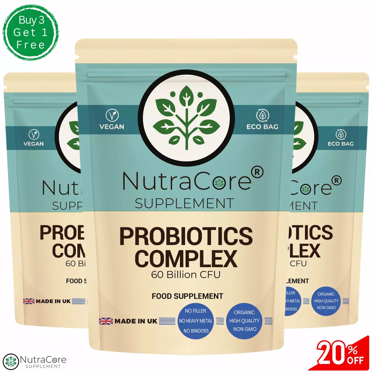 Probiotics Complex For Gut Health-60 Billion CFU - 15 Active Bacteria-Vegan Caps