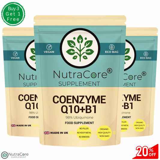 Co Enzyme Q10+Vitamin B1-550mg Capsules-(98%Ubiquinone+B1 Spinach Source)-Vegan