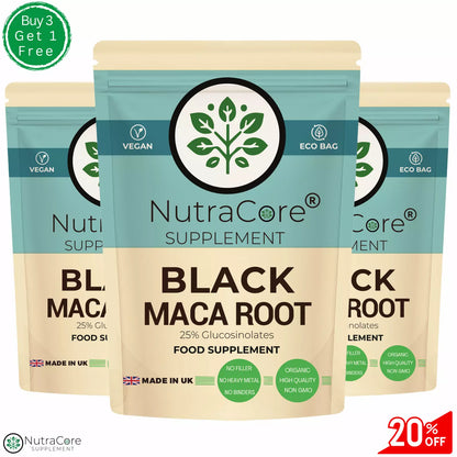 Black Maca Root Capsules, 6000mg-(25% Glusosinolates)-100% Natural & Vegan
