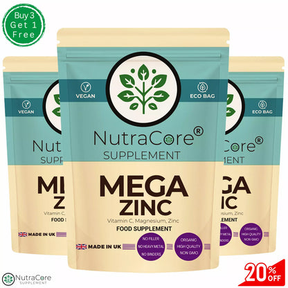 Mega Zinc 500mg Capsules(Zinc, Magnesium, Vitamin C)-100%Vegan&Natural Products