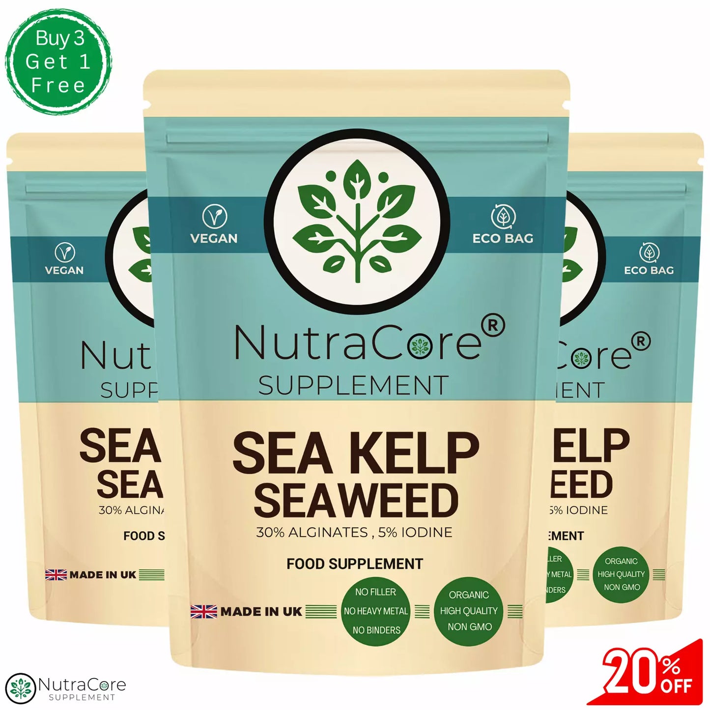 Sea Kelp Extract Capsule 6000mg-(3% Alginates , 0.5% Iodine)-100% Natural &Vegan