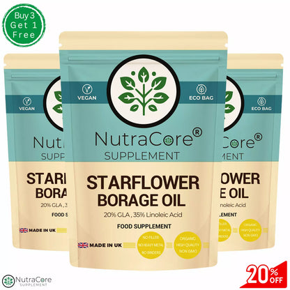 STARFLOWER OIL (BORAGE OIL) Capsules, 1100mg-(20% GLA , 35% Linoleic Acid)-Vegan