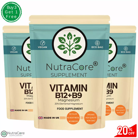 Folic Acid 400mcg+Vitamin B12 5000mcg Capsules-Tiredness & Fatigue-Vegan Caps