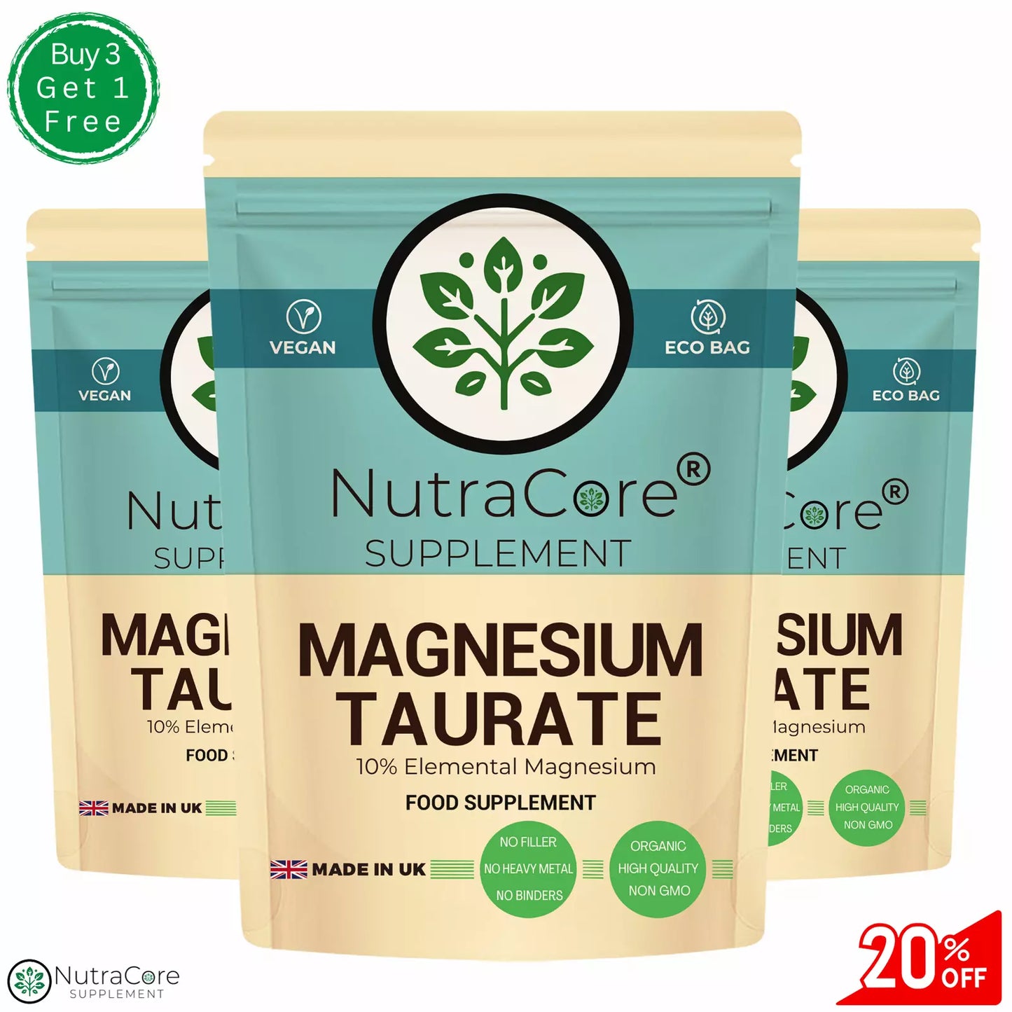 Magnesium Taurate Capsules 700mg (70mg Elemental Magnesium)-100% Vegan & Natural