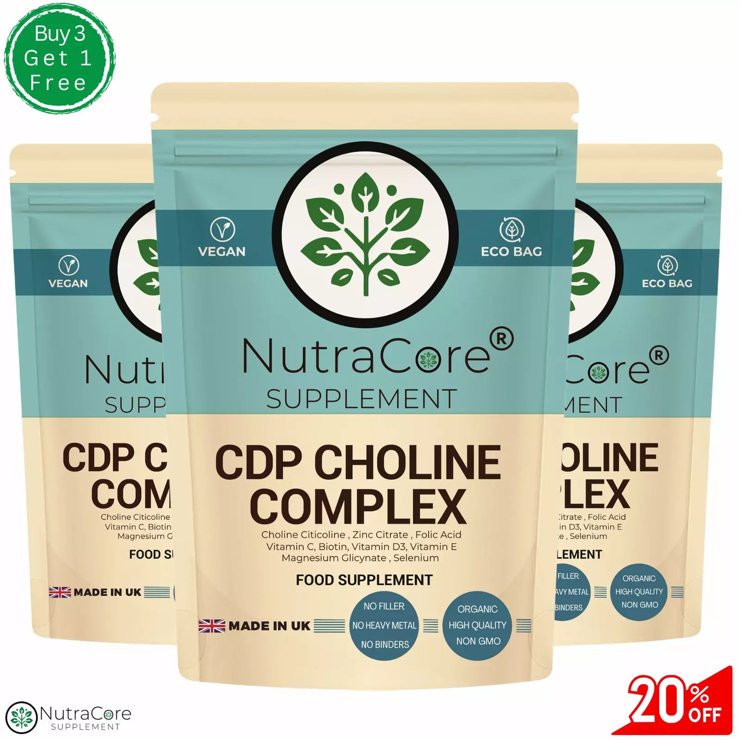 CDP Choline Complex 600mg Capsule-Vitamin(C+D3+E+B9+B7)+Zinc+Mag.+Selenium-Vegan