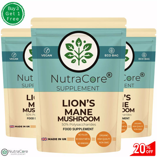 Organic Lions Mane Mushroom Capsules 5000mg (50% Polysaccharides)+(20% ß-Glucan)