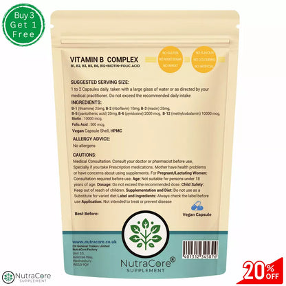 Vitamin B Complex HIGH STRENGTH Capsules-B1 B2 B3 B5 B6 B12 +Biotin Folic Acid