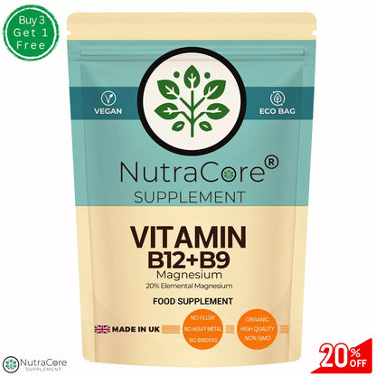 Folic Acid 400mcg+Vitamin B12 5000mcg Capsules-Tiredness & Fatigue-Vegan Caps