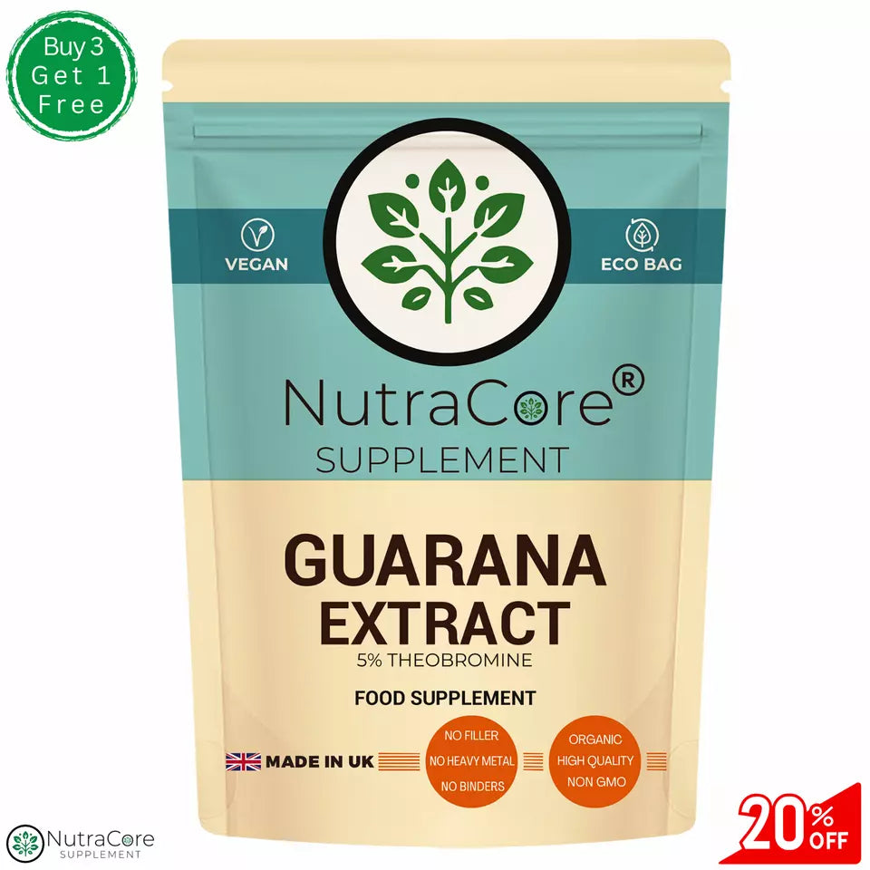 Guarana Extract Capsules  5500mg-(5% Theobromine)-90 Capsules-Vegan Caps