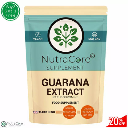 Guarana Extract Capsules  5500mg-(5% Theobromine)-90 Capsules-Vegan Caps