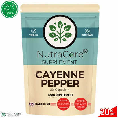 Organic Cayenne Capsules 550mg-(2% Capsaicin) Vegan, 100% Natural & Strong