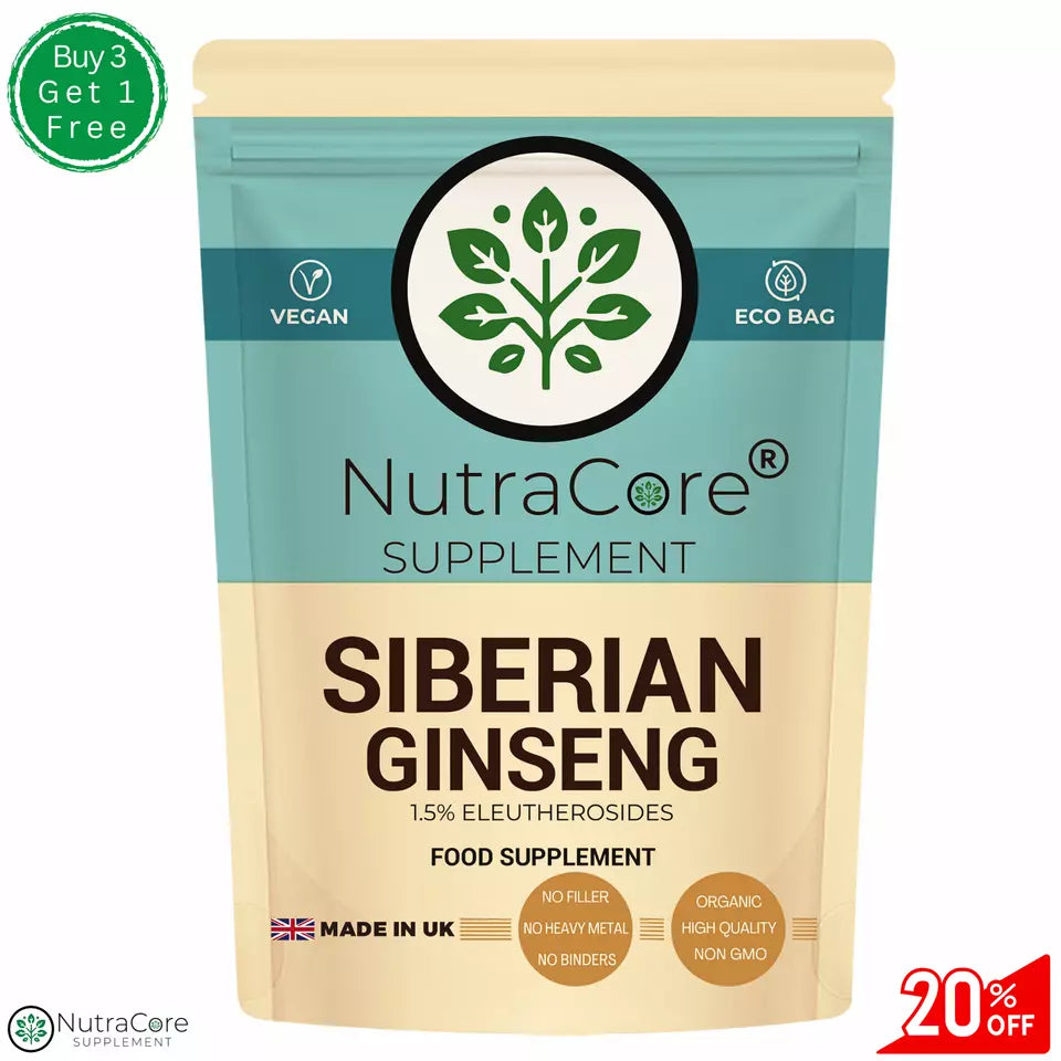 Siberian Ginseng Capsules 5500mg (1.5% Eleutherosides )-100% Natural & Vegan