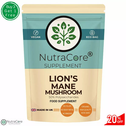 Organic Lions Mane Mushroom Capsules 5000mg (50% Polysaccharides)+(20% ß-Glucan)