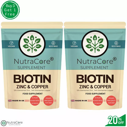 BIOTIN Hair Growth Supplement BIOTIN 10,000mcg-Zinc & Copper Vegan Capsules