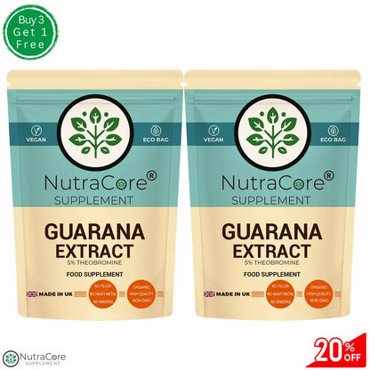 Guarana Extract Capsules  5500mg-(5% Theobromine)-90 Capsules-Vegan Caps