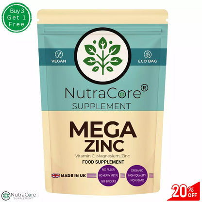 Mega Zinc 500mg Capsules(Zinc, Magnesium, Vitamin C)-100%Vegan&Natural Products