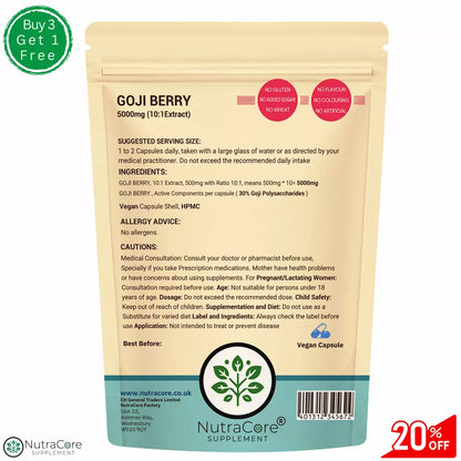 Goji Berry Extract 5000mg Vegan Capsules (30% Goji Polysaccharides) Antioxidant