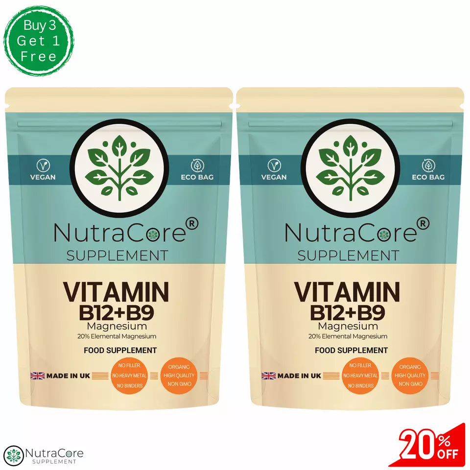 Folic Acid 400mcg+Vitamin B12 5000mcg Capsules-Tiredness & Fatigue-Vegan Caps