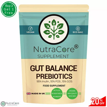 ORGANIC PREBIOTICS 600mg Capsules(90%Chicory Inulin, 10%FOS, 15%GOS)-Gut Balance