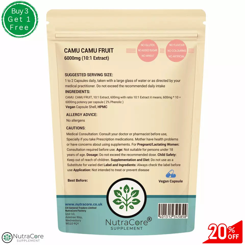 Camu Camu Capsules 6000mg-(2% Phenolic)-Natural Vitamin C-Immunity & Adrenals