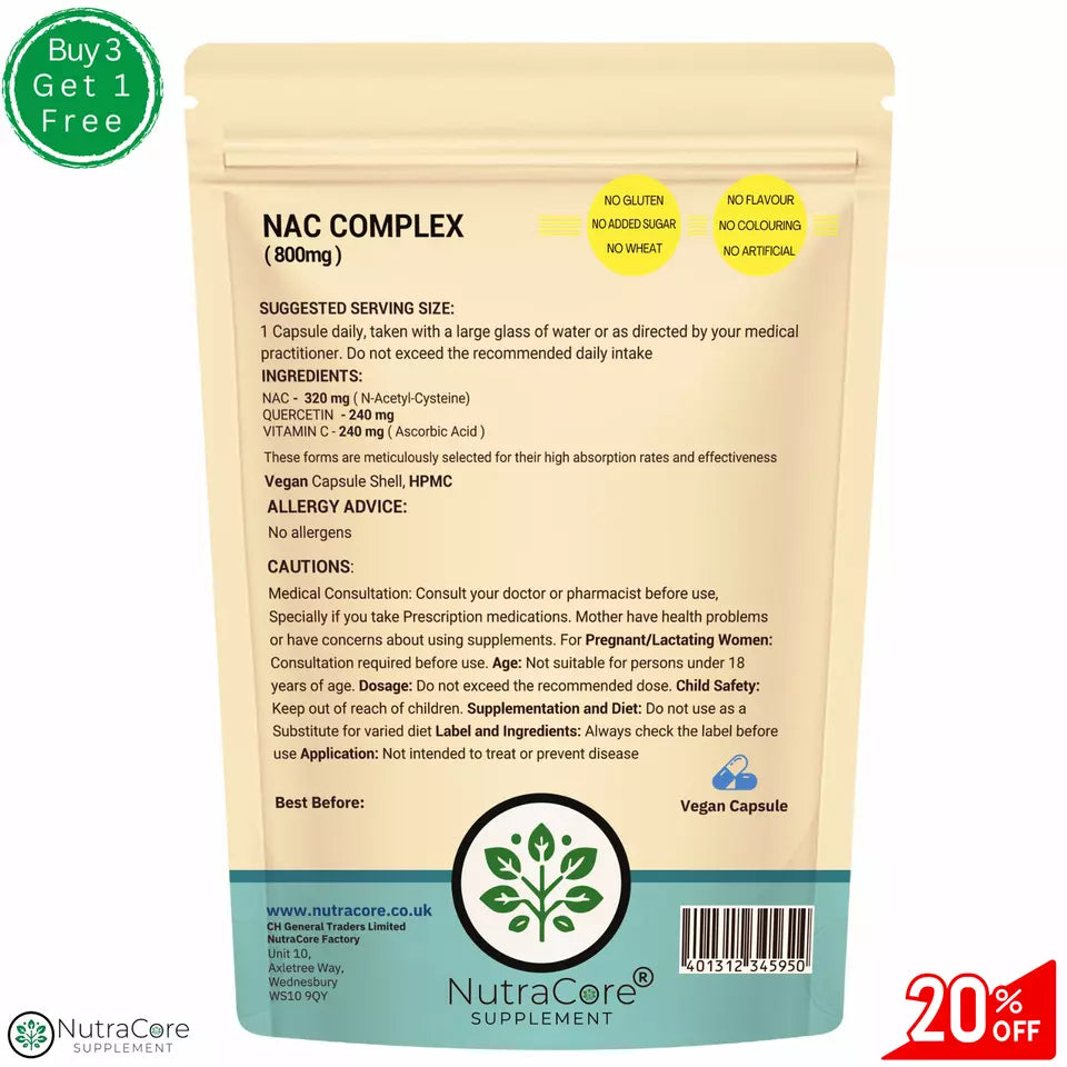 NAC Complex Capsule-800mg (240mg Quercetin,240mg Vitamin C )-Lung &Liver Health