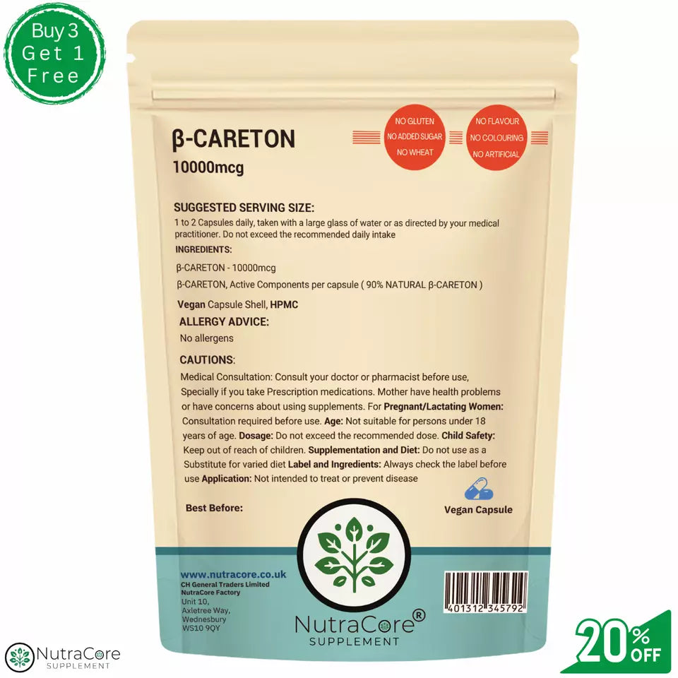 BETA CAROTENE Capsule-10000mcg-( 90% Natural B-Carotene)-EYE Health & Cognitive