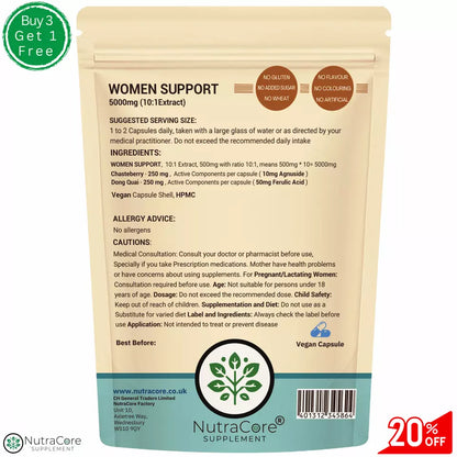 WOMEN SUPPORT COMPLEX Capsules 5000mg-Chasteberry, Qong Duai-10:1 Extract (PMS)