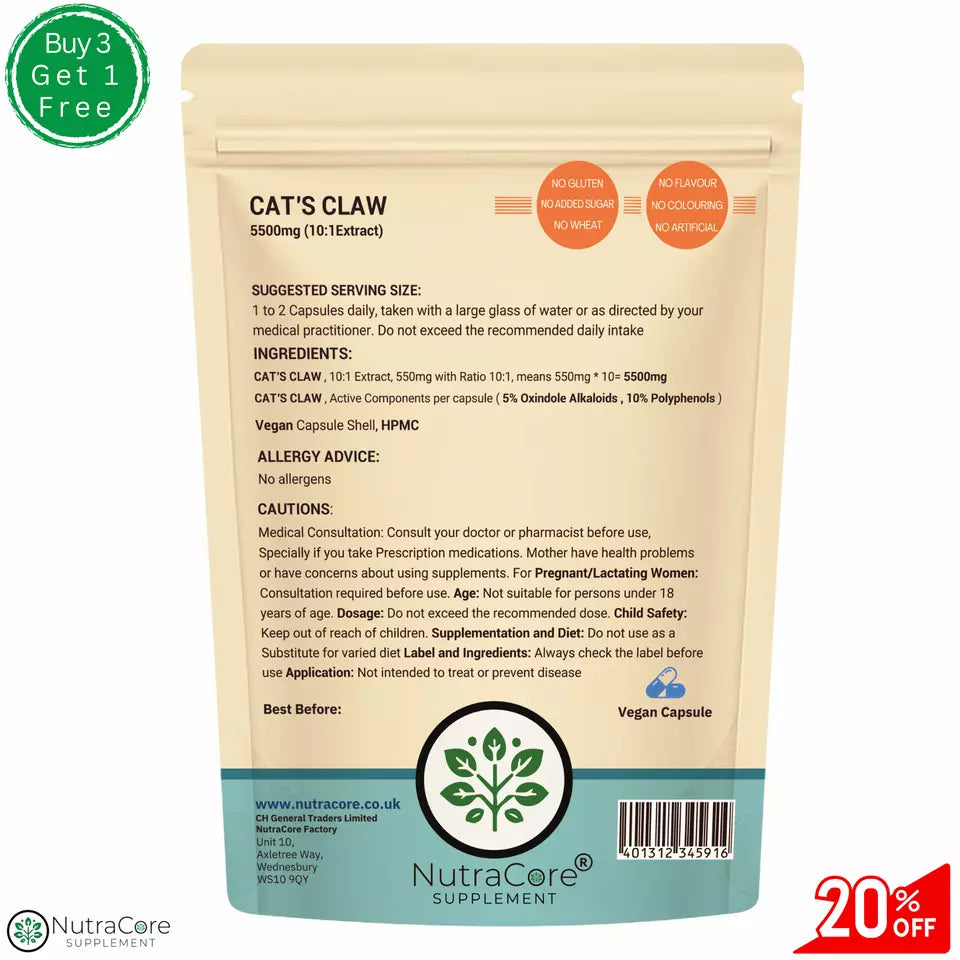 Cats Claw Capsules 5500mg-(10% Polyphenols)-Relaxing Muscles & Helping Immunity