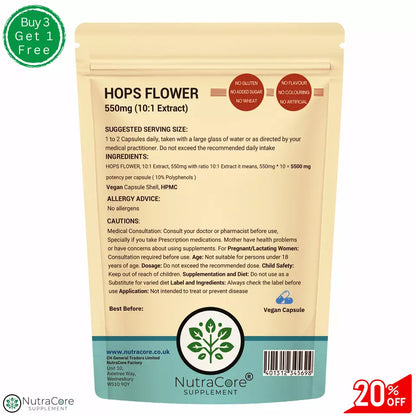 Hops Flower Extract Capsules 5500mg (10% Polyphenols) Immune Health, Vegan Caps
