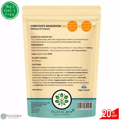 Cordyceps Mushroom Capsules 5000mg-(50% Polysaccharides)- Strong & Effective