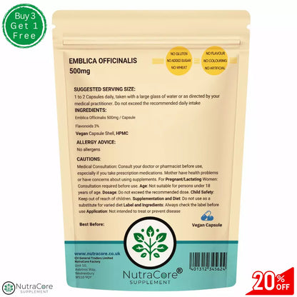 Emblica Officinalis 500mg Capsules-Flavonoids 3%-Amla Phyllanthus-Joint Health