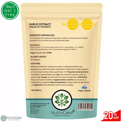 GARLIC Capsules 550mg-( 3% Allicin) Fermented Garlic Extract-Immune Support