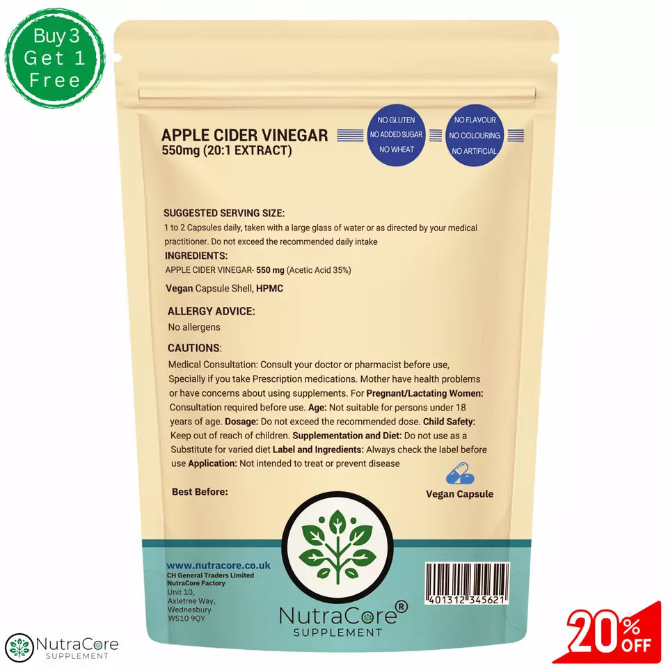 Apple Cider Vinegar 550mg Capsules-( Acetic Acid 35%)-Weight Loss &Fat Burner
