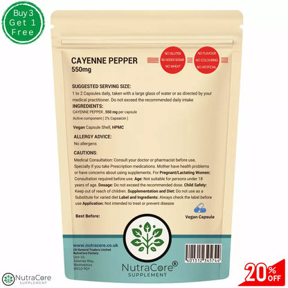 Organic Cayenne Capsules 550mg-(2% Capsaicin) Vegan, 100% Natural & Strong