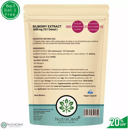 Bilberry Extract Capsules, 6000mg-(36% Anthocyanins)-100% Natural & Vegan