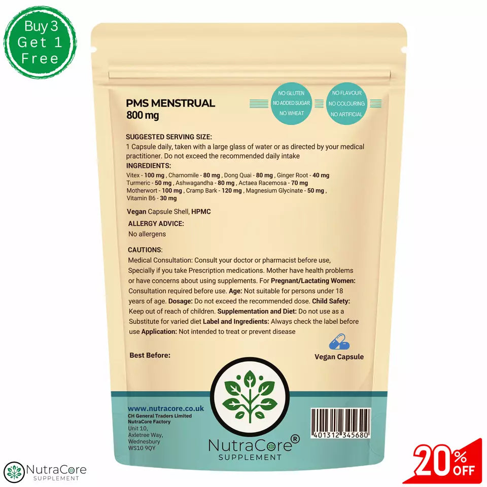 Menstrual&PMT Complex Caps 800mg-Mood Swings&Tenderness Relief-Vegan Product