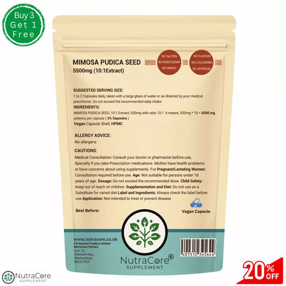 Mimosa Pudica Seed Caps 5500mg (3% Saponins)-Support Gut Health &Natural Detox