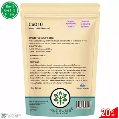 CoQ10 Ubiquinone 300mg Capsule(100% Ubiquinone)-High Absorption Natural Coenzyme