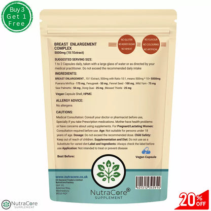 Breast Enlargement Complex 5000mg Capsules-Pueraria Mirifica-100%Strong & Vegan