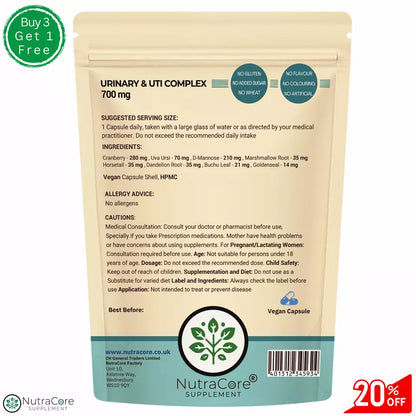 Urinary & UTI Complex Caps 700mg-Urinary & UTI Relief Support-100%Vegan Product