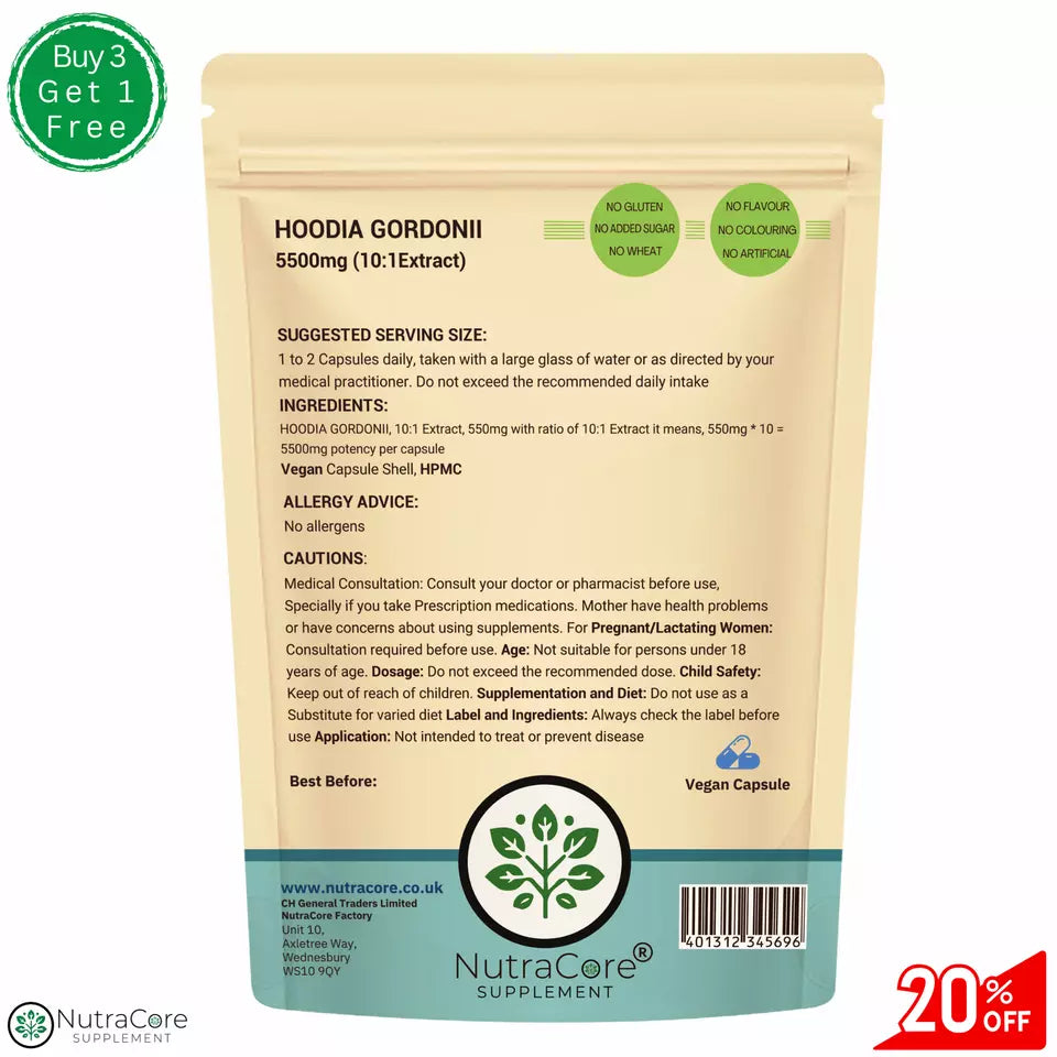Hoodia Gordonii Extract Capsules 5500mg Weight Control, 100% Natural & Strong