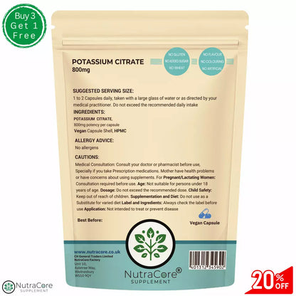 Potassium Citrate Capsules, 800mg-Kidney Health, Muscle Health & Blood Health