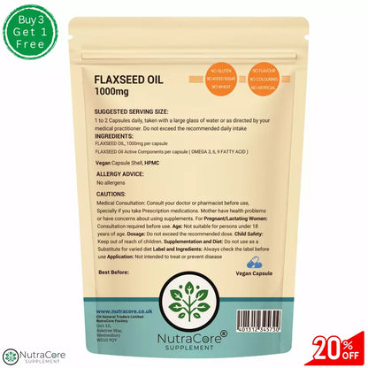 Flaxseed Oil 1000mg Capsules Omega 3 6 9 Fatty Acid help Heart Health, Flax Seed