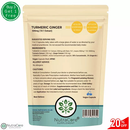 ''Turmeric+Ginger'' Capsule 500mg-(90% Curcuminoids,3% Ginger)-Energy&Digestion