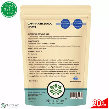 Gamma Oryzanol Capsules 400 mg, 96.5% HPLC -Athletic Support, Cholesterol Health