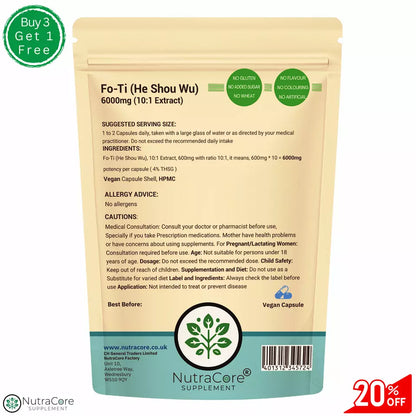Natural FO-TI/Foti (He Shou Wu) Capsules,6000mg (4%THSG) Hair Growth